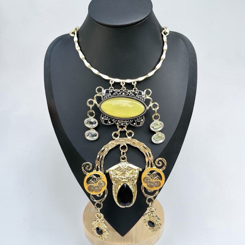 Avant Garde Alien Glam Statement Necklace Gold Mixed Metal Coachella Festival